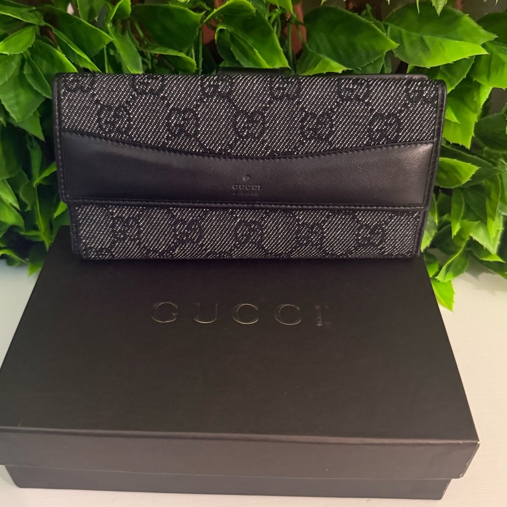 Gucci Dark Denim GG long wallet